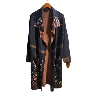 Vertigo Duster Cardigan – Size XL – Dusty Blue Floral Boho Folk Inspired Charm